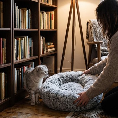Coussin pour Chat gris moelleux et confortable