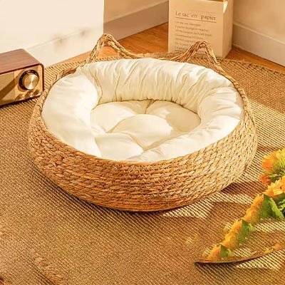 panier osier chat cozy home avec coussin