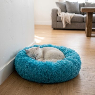 Coussin Chat bleu couchage moelleux