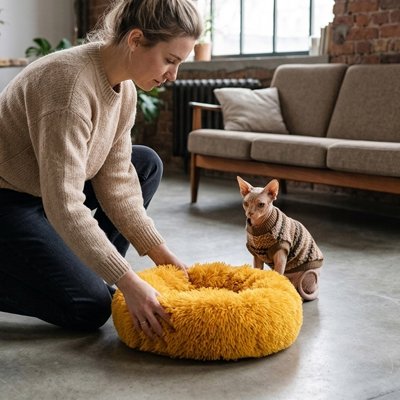 Coussin Chat orange couchage moelleux