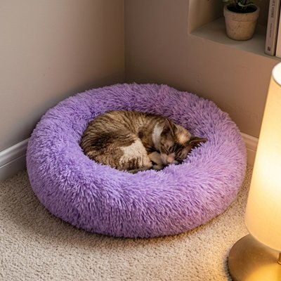 Coussin Chat violet léger et transportable