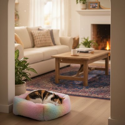Coussin pour Chat Arc-en-ciel résistant