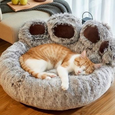Coussin pour chat gris en patte géante