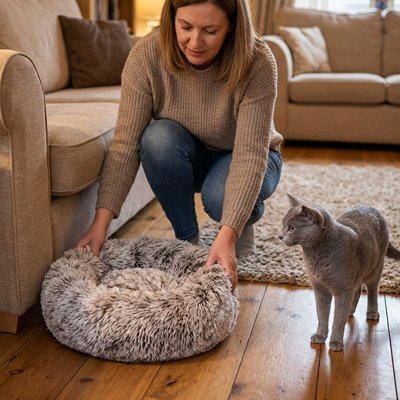Coussin pour Chat kaki rebords surélevés et rembourrés