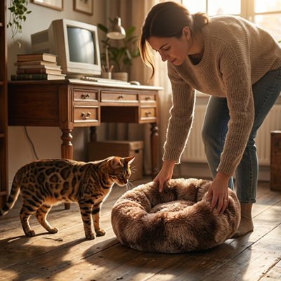 Coussin pour Chat marron matière ultra-douce à poils longs