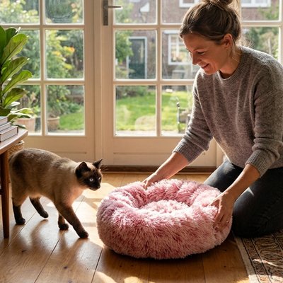 Coussin pour Chat rose lavable en machine