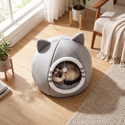 Niche pour Chat gris douce et pelucheuse