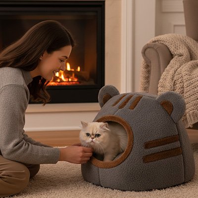 Niche pour Chat gris forme animale décorative