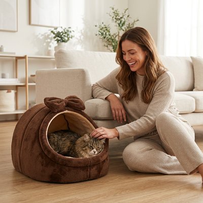 Niche pour Chat marron confortable et doux