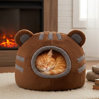 Niche pour Chat marron fond épais et confortable