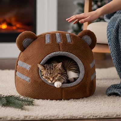 Niche pour Chat marron type peluche