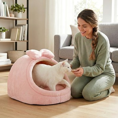 Niche pour Chat rose au salon