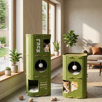 Niche pour chat verte multiples compartiments