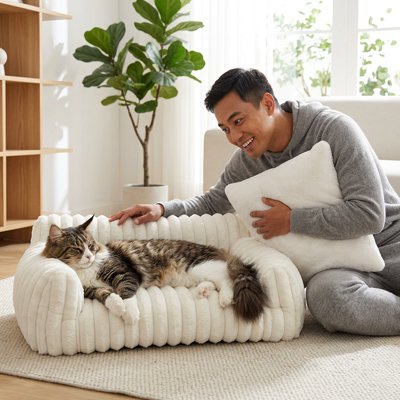 Panier Chat blanc spacieux moelleux épais nettoyage facile