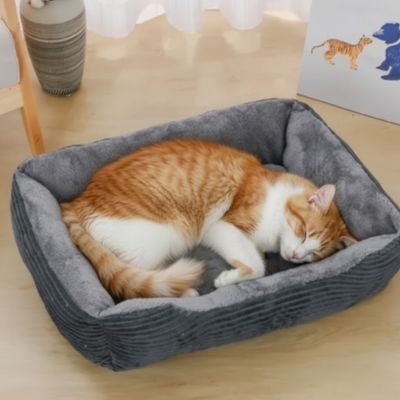 Panier chat gris antidérapant tissu moelleux