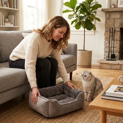 Panier chat gris moelleux confort plus