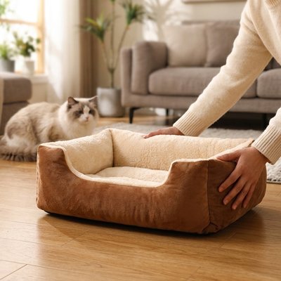 Panier chat marron et beige antidérapant