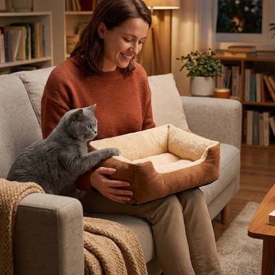 Panier chat marron et beige confort plus