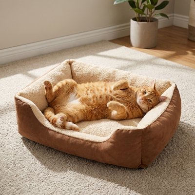 Panier chat marron et beige nettoyage facile