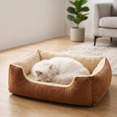 Panier chat marron et beige rebords surélevés