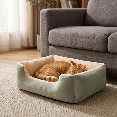 Panier chat vert sauge et beige base antidérapante