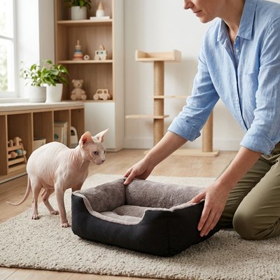 Panier pour chat noir et gris antidérapant