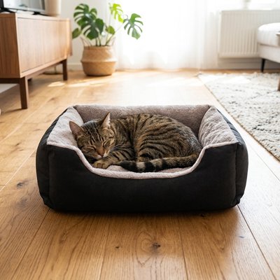 Panier pour chat noir et gris détachable