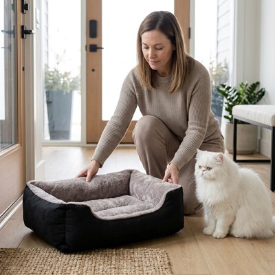 Panier pour chat noir et gris nettoyage facile