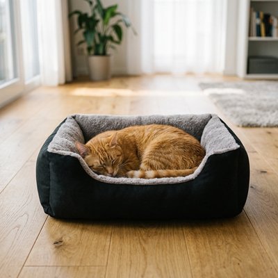 Panier pour chat noir et gris nettoyage rapide