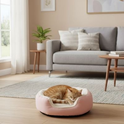 Panier pour chat rose Déhoussable et lavable