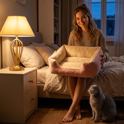 Panier pour chat Rose et beige confort plus