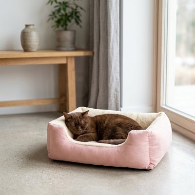 Panier pour chat Rose et beige Facilement déplaçable