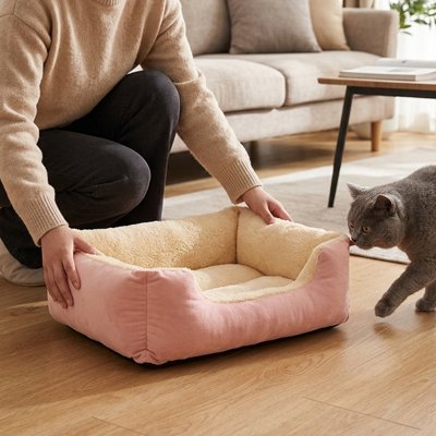 Panier pour chat Rose et beige lavage facile